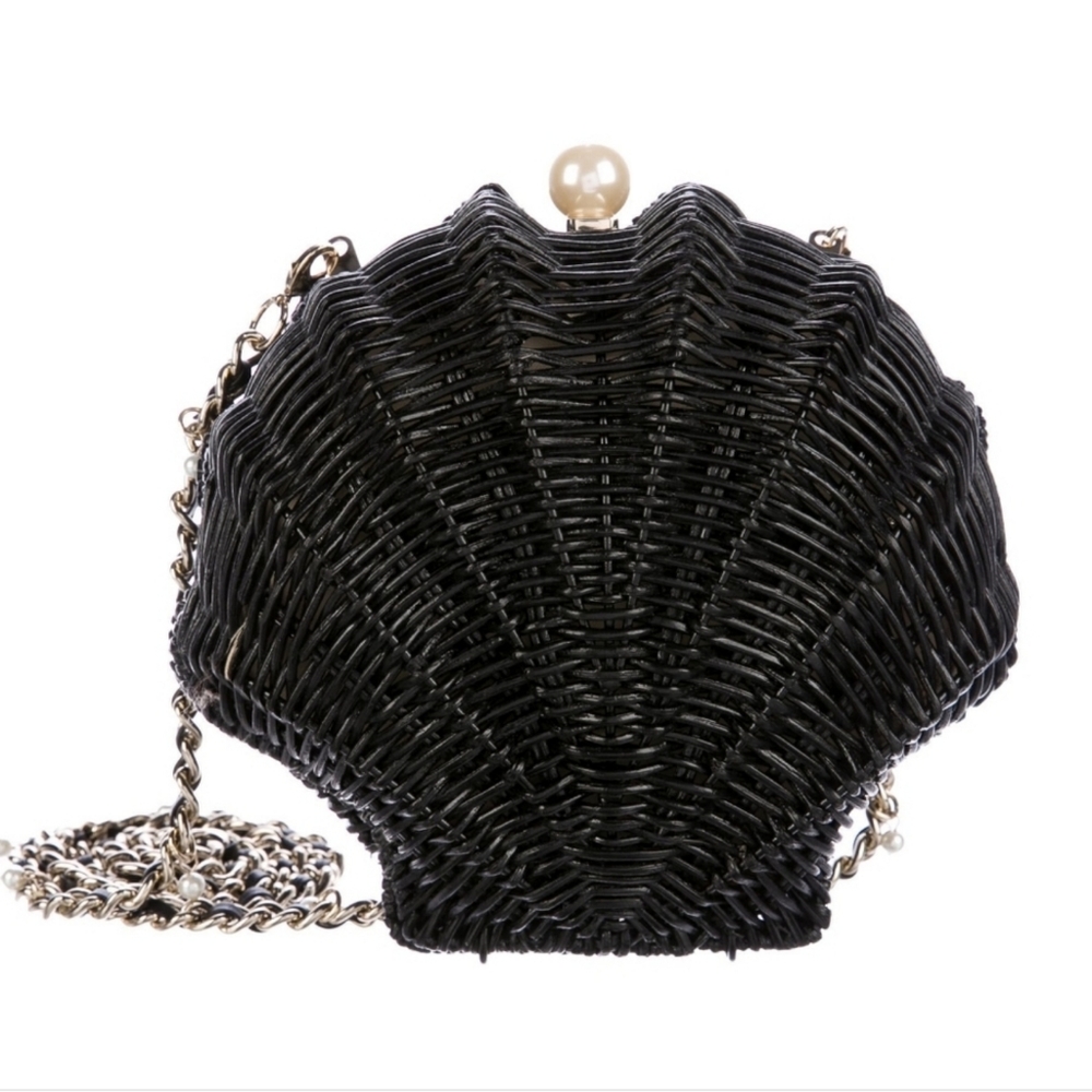 SOLD RARE 🔥Kate Spade NY Splash Out Wicker Clam Shell black pearl mermaid - Picture 2 of 9